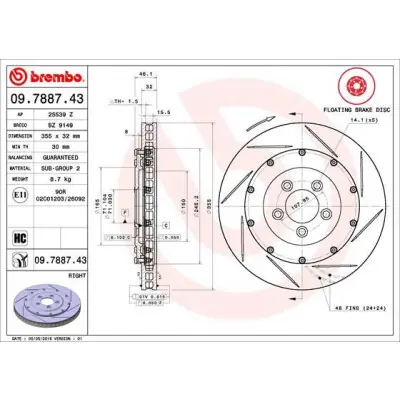 Disco de freno BREMBO 09.7887.43 Ordenar Ahora Mismo